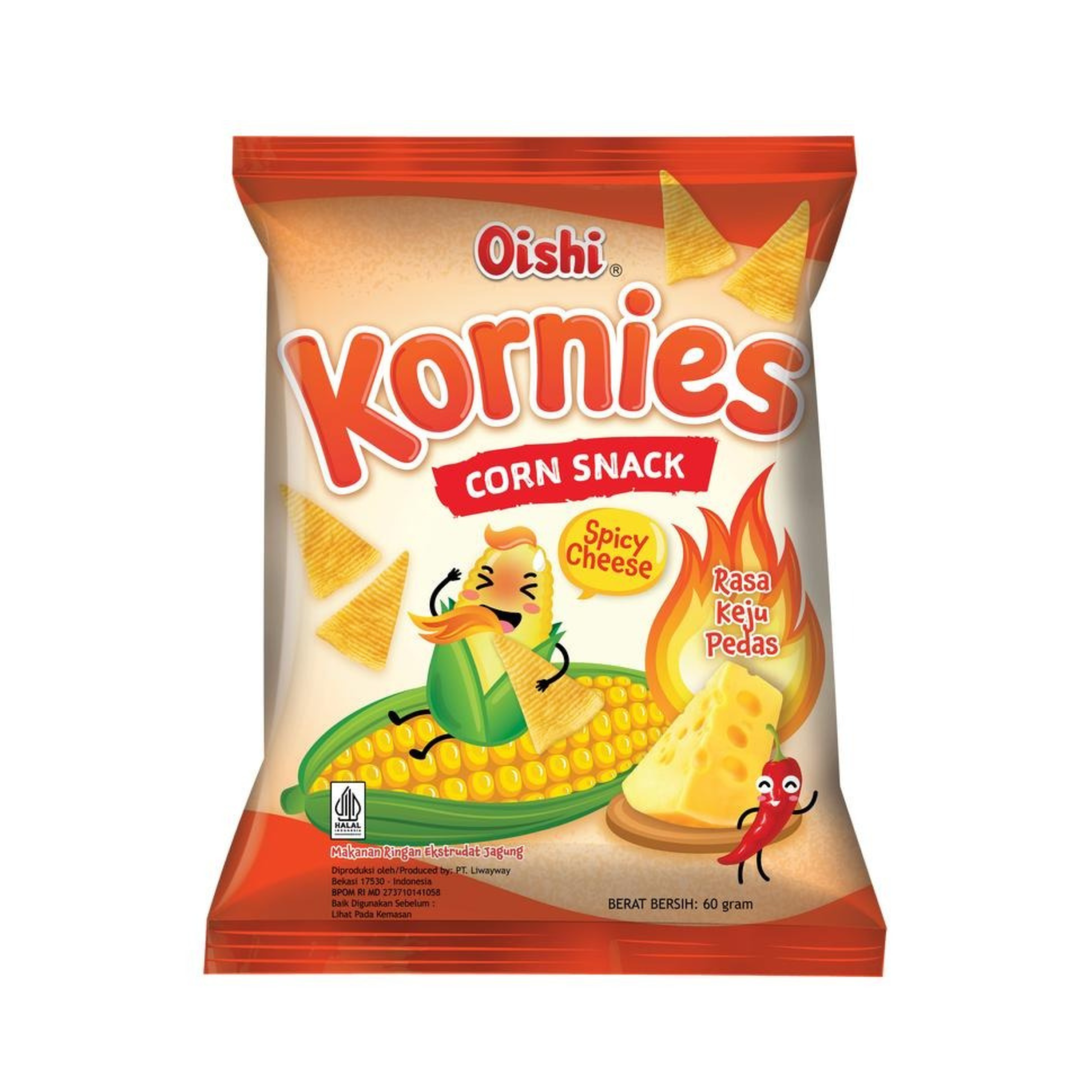 Oishi Kornies Corn Snack Spicy Cheese 60g