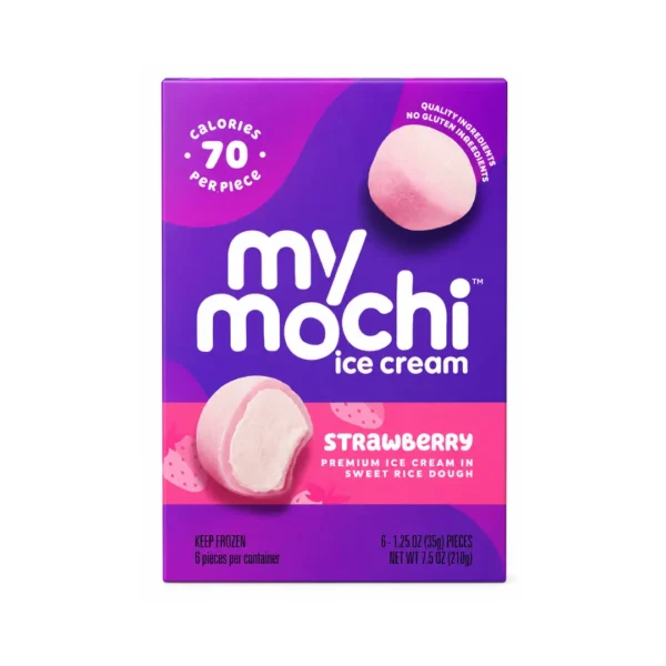 My/Mochi Ripe Strawberry Ice Cream frozen pack of 6 with creamy strawberry ice cream wrapped in sweet rice dough