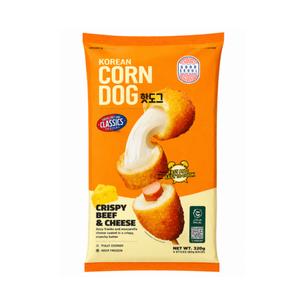 Korean Style Crispy Beef and Cheesy Corn Dog 400g frozen Korean street food snack with beef sausage and mozzarella cheese