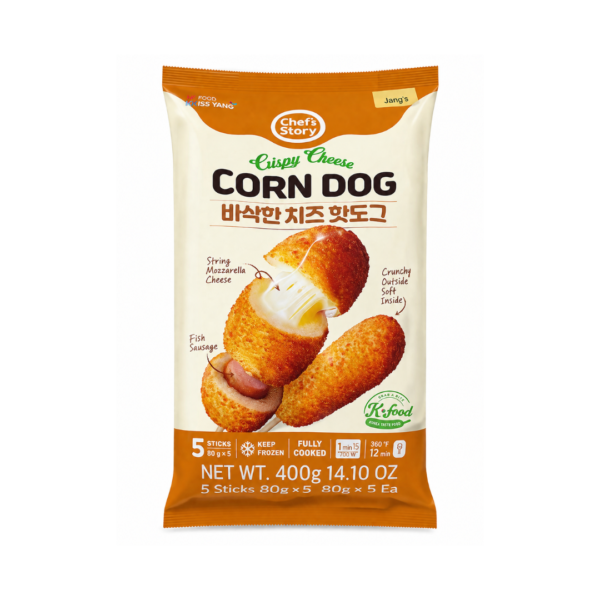Chef's Story Crispy Cheese Corn Dog 400g – Frozen Korean Corn Dog with Mozzarella Cheese and Fish Sausage
