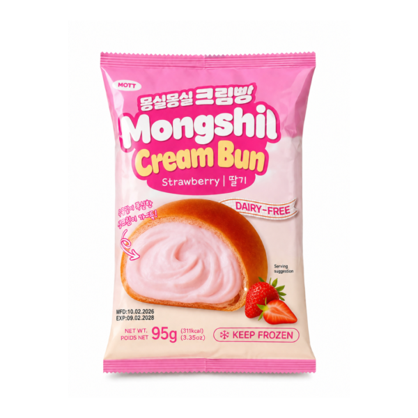 Mongshil Strawberry Cream Bun Dairy-Free 95g Frozen Korean Bakery Snack